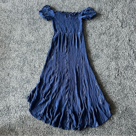 blue rain smocked high low dress - Picture 3 of 8